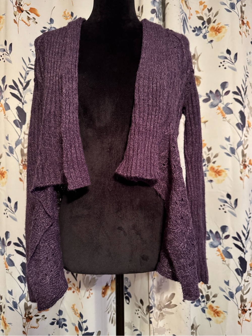 89th & Madison Purple Open-Front Knit Cardigan